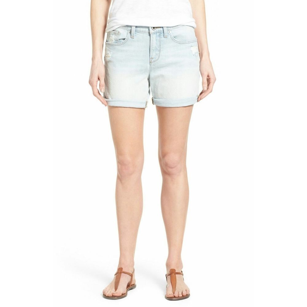 New! LUCKY BRAND Women's Rolled Cuff Jean Denim Shorts Light Blue Distressed - Picture 2 of 5